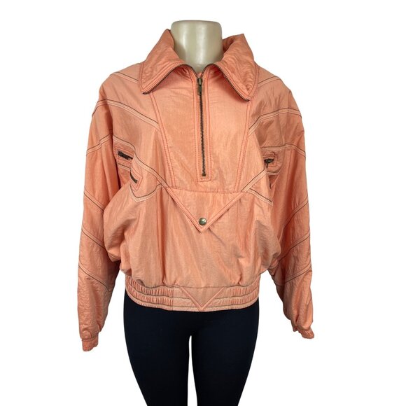 Vintage 90s Ellesse Women's Orange Windbreaker Ski Jacket w Zip & Snap Sz S - Picture 1 of 9